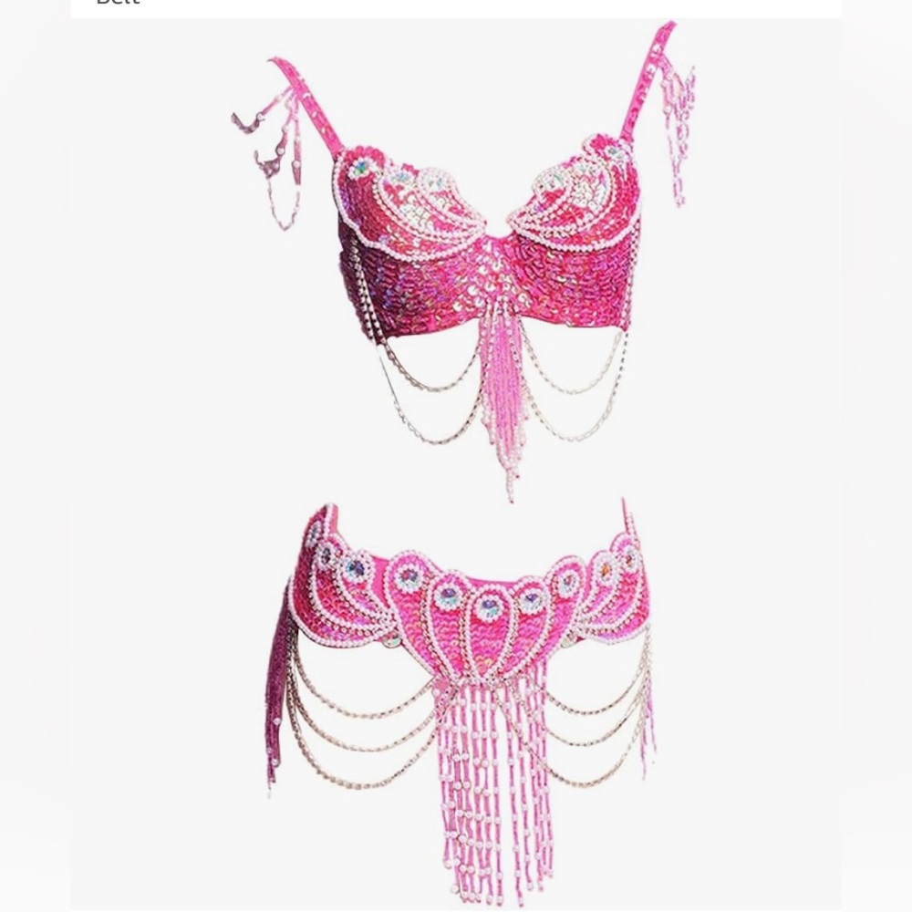 Luxurious Pink Beaded Bra Set